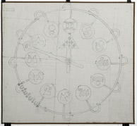 Tuschezeichnung 59x63 cm, „Geschmiedetes Ziffernblatt“