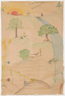 Landschaft mit Tieren, Tuschezeichnung13x87cm