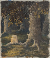 Eule unter der Eiche, Ölbild 28x24 cm